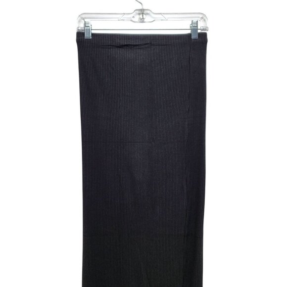 Haute Monde Black Ribbed Midi Skirt Front  Zipper Detail Adjustable Slit Size M - Picture 13 of 13